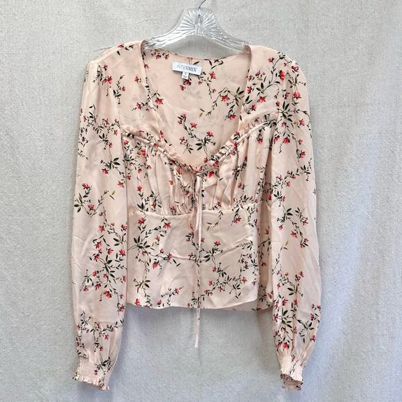 Intermix Chiara Printed Pink Floral Sweetheart Top 100% silk Size 8 - Picture 3 of 16